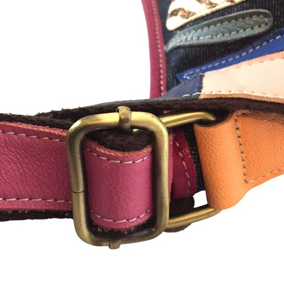 AmeriLeather Flower Patchwork Colorful Design Shoulder Bag Adjustable Strap - Picture 8 of 10